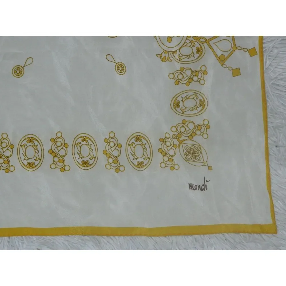 MONDI  Silk Scarf Yellow Navy Nautical Rope Tassel Anchor Sailing Boat 34